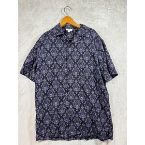 Disney Haunted Mansion Shirt Mens Medium Purple Wallpaper Damask Short Sleeve